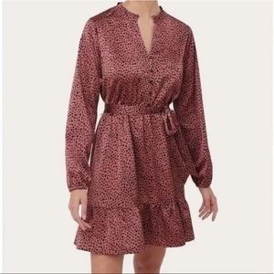 Loft Animal Print Dot Speckled Bow Belt Ruffle Flounce Dress